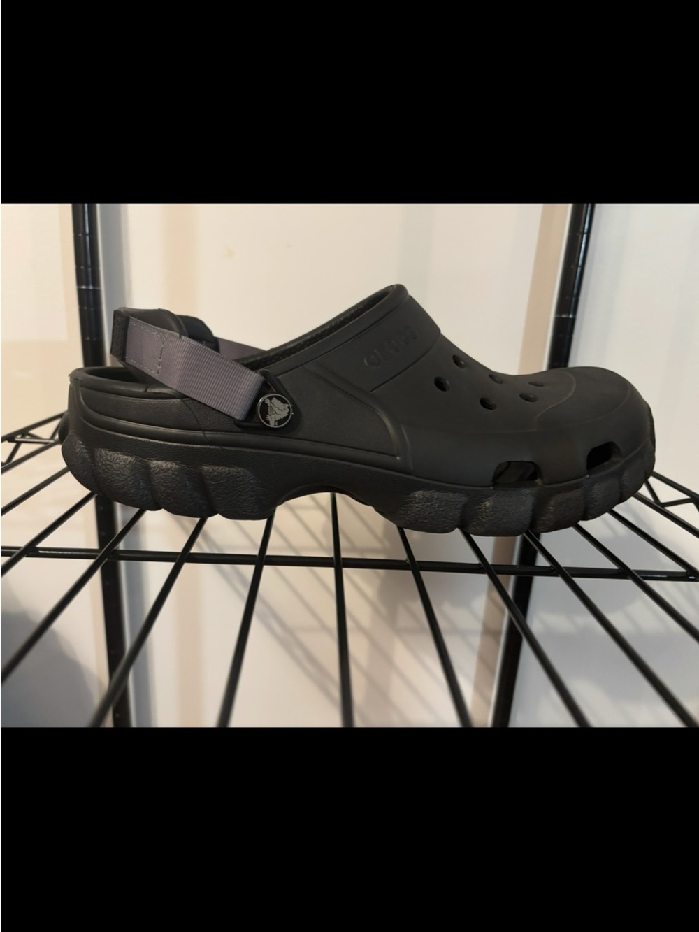 Black Croc-Style Comfort Clog with Adjustable Strap